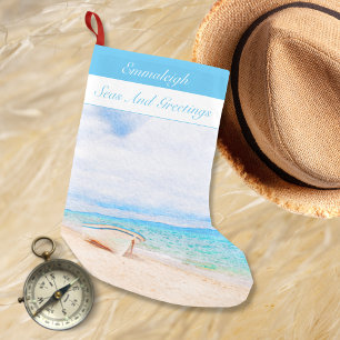 Petite Chaussette De Noël Mer Et Salutations Bateau De Pêche Nautique