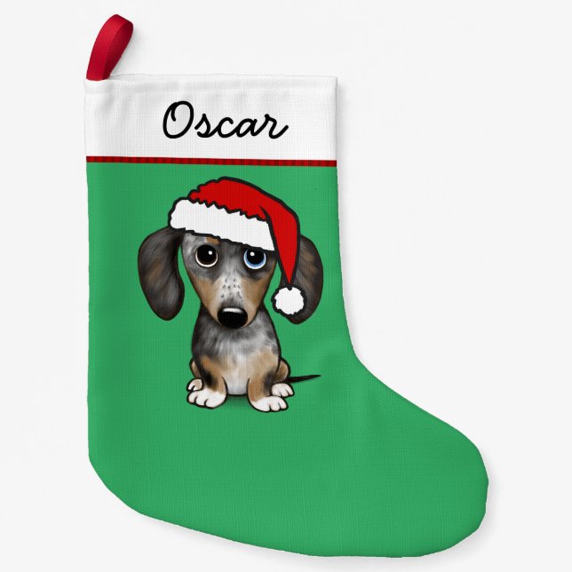 Petite Chaussette De Noël Merle Dapple Dachshund Chien mignon Père Noël (Devant)