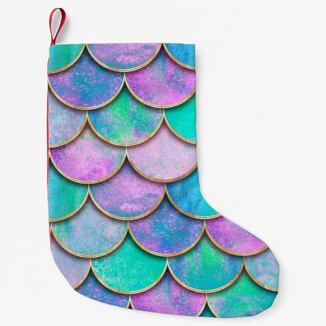 Petite Chaussette De Noël Mermaid fish scale wave japanese seamless pattern. (Devant)