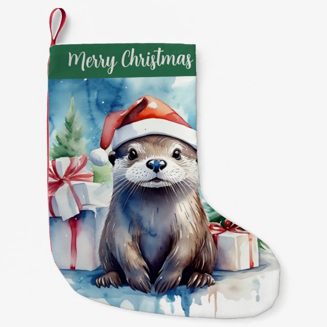 Petite Chaussette De Noël Merry Christmas Hat Festive Otter -  (Devant)