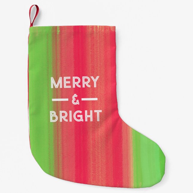 Petite Chaussette De Noël Merry et Bright Peint à la Main (Devant)