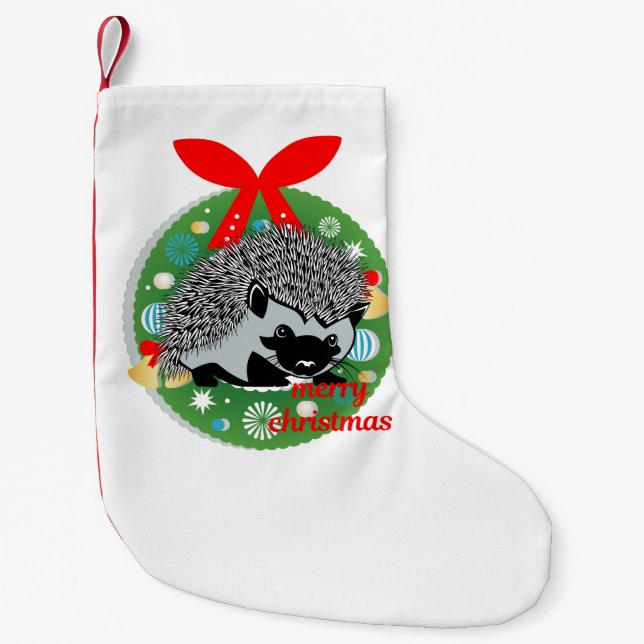 Petite Chaussette De Noël merry noël hérisson stockage (Devant)