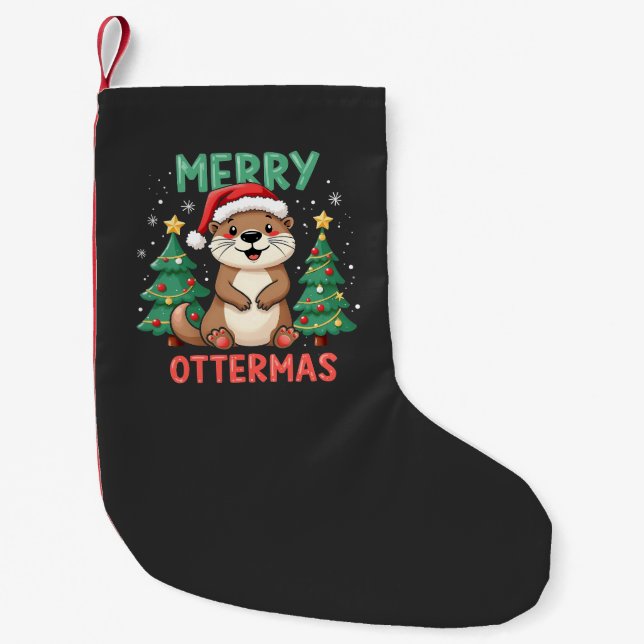 Petite Chaussette De Noël Merry Ottermas Funny Otter Animal Amateurs de Noël (Devant)