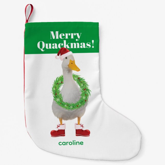 Petite Chaussette De Noël Merry Quackmas White Père Noël Duck (Devant)