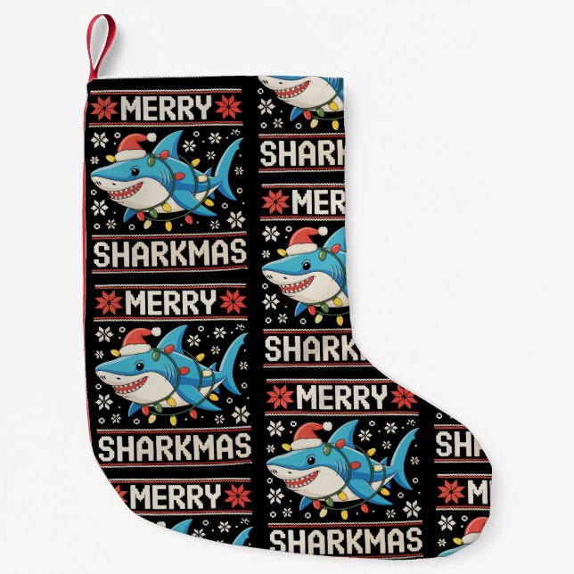 Petite Chaussette De Noël Merry Sharkmas Shark Christmas Ugly Xmas Lights (Devant)