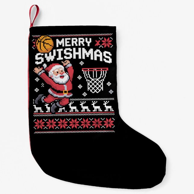 Petite Chaussette De Noël Merry Swishmas Basketball Ugly Christmas Xmas  (Devant)
