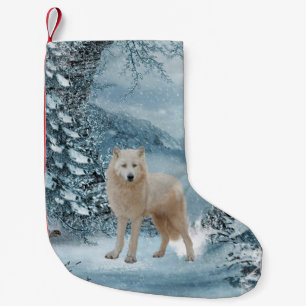 Petite Chaussette De Noël Merveilleux loup blanc