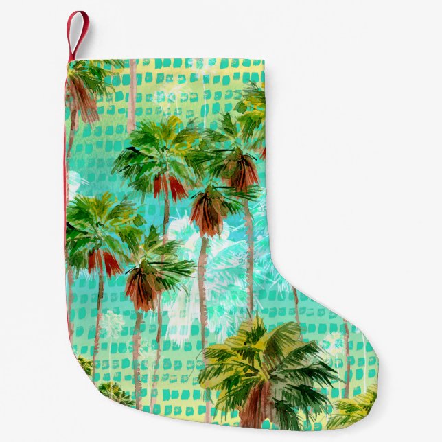 Petite Chaussette De Noël Miami Palms : Aquarelle Tropicale sans couture (Devant)