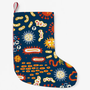 Petite Chaussette De Noël Microorganismes Bleu foncé : Motif de biologie