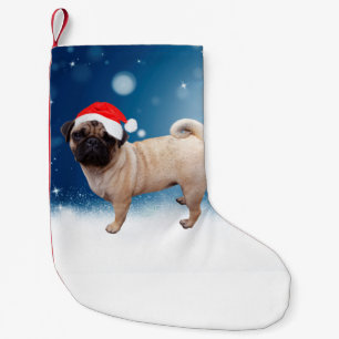 Petite Chaussette De Noël Mignonne chien Carlin Noël Père Noël Chapeau Neige