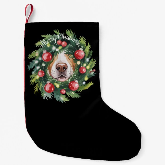 Petite Chaussette De Noël Mignonne Chien Nez Noël Wreath Chien Maman Amoureu (Devant)