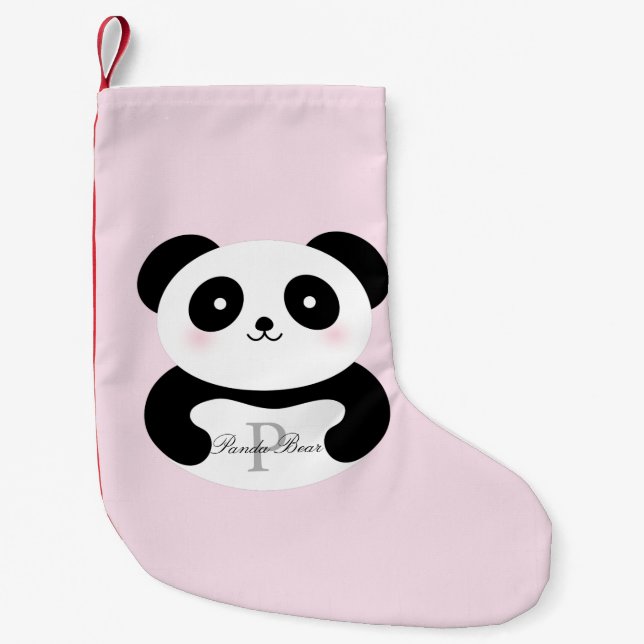 Petite Chaussette De Noël Mignonne fille bébé Panda Ours Monogramme (Devant)