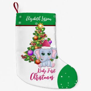Petite Chaussette De Noël Mignonne Fille PREMIER NOËL Vert Eléphant BÉBÉ