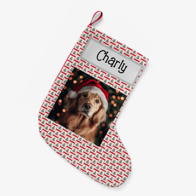 Petite Chaussette De Noël Mignonne Golden Retriever, Customisé Avec Le Nom,  (Devant (Accrochage))