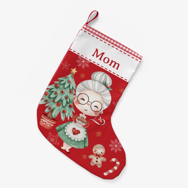 Petite Chaussette De Noël Mignonne Mme Claus Arbre Pain d'épices Homme Rouge (Devant (Accrochage))