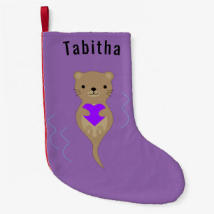 Petite Chaussette De Noël Mignonne Otter embrasse un coeur pourpre
