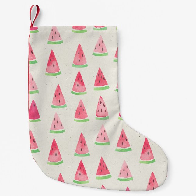 Petite Chaussette De Noël Mignonne pastèque : motif d'aquarelle transparente (Devant)