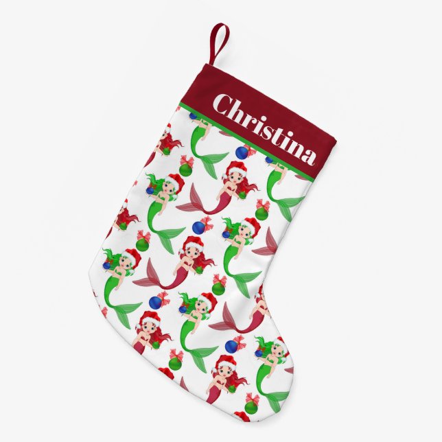 Petite Chaussette De Noël Mignonne sirène de Noël (Devant (Accrochage))