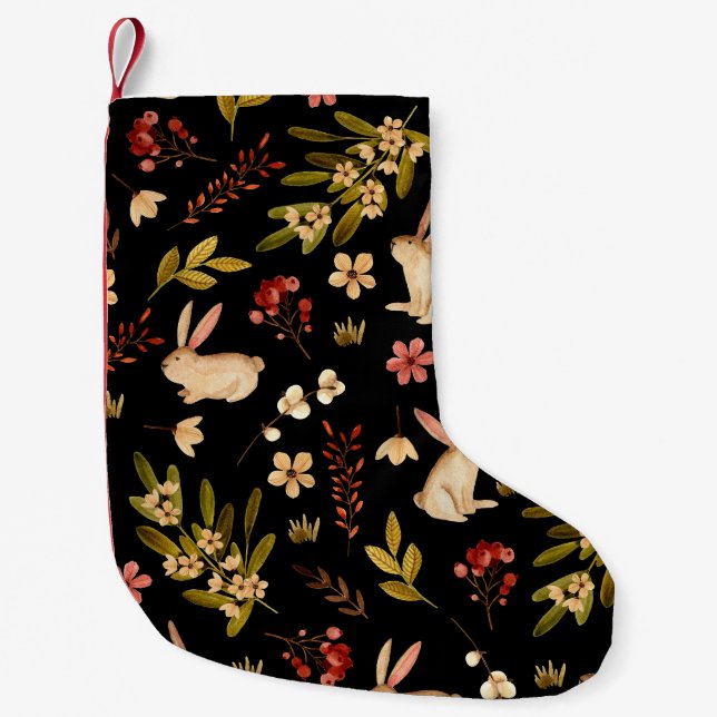 Petite Chaussette De Noël Mignons lapins : Motif à main aquarelle (Devant)