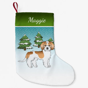Petite Chaussette De Noël Mini Goldendoodle Abricot et Blanc Forêt d'Hiver
