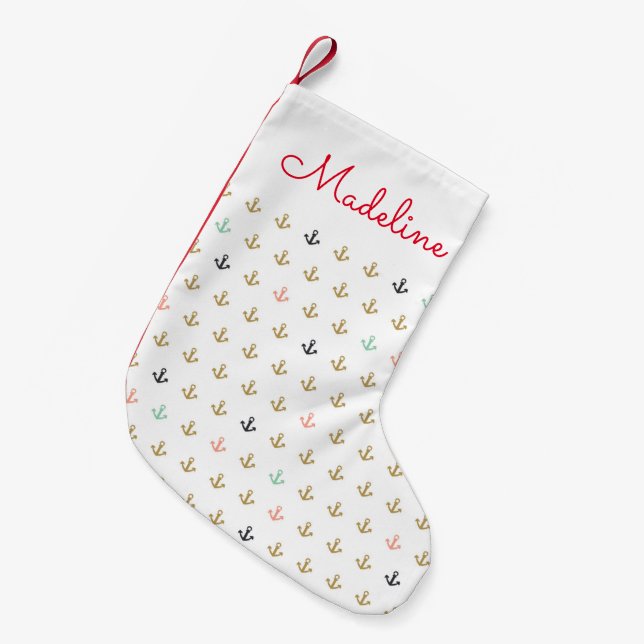Petite Chaussette De Noël Mini Motif Ancre| Ajouter votre nom (Devant (Accrochage))