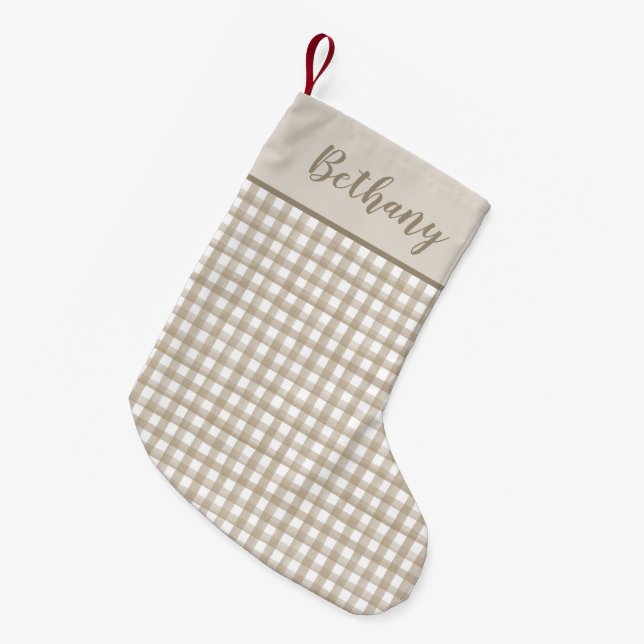 Petite Chaussette De Noël Minimalist Beige Buffalo Plaid (Devant (Accrochage))