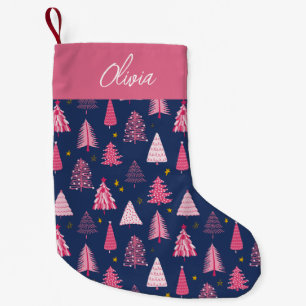 Petite Chaussette De Noël Modèle d'arbre de Noël rose et bleu personnalisé