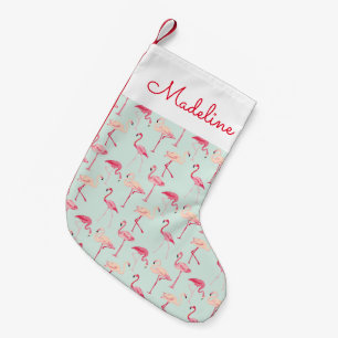 Petite Chaussette De Noël Modèle Flamingo rétro Ajouter votre nom