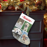 Petite Chaussette De Noël Modern 4 Photo Collage mignon Rouge Script Nom de<br><div class="desc">Célébrez les joies simples de votre membre de la famille furry avec cette coutume mignonne collage photo de Noël bas. Le nom et les images de ce modèle sont simples à personnaliser. (CONSEIL EN MATIÈRE DE PLACEMENT D'IMAGE : Une façon simple de centrer une photo exactement comment vous voulez est...</div>