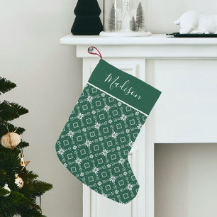 Petite Chaussette De Noël Moderne Green Nordic Snowflake Personnalisé