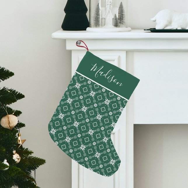 Petite Chaussette De Noël Moderne Green Nordic Snowflake Personnalisé (Créateur téléchargé)