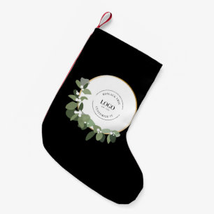 Petite Chaussette De Noël Moderne votre logo d'entreprise ici Vert Wreath Bl