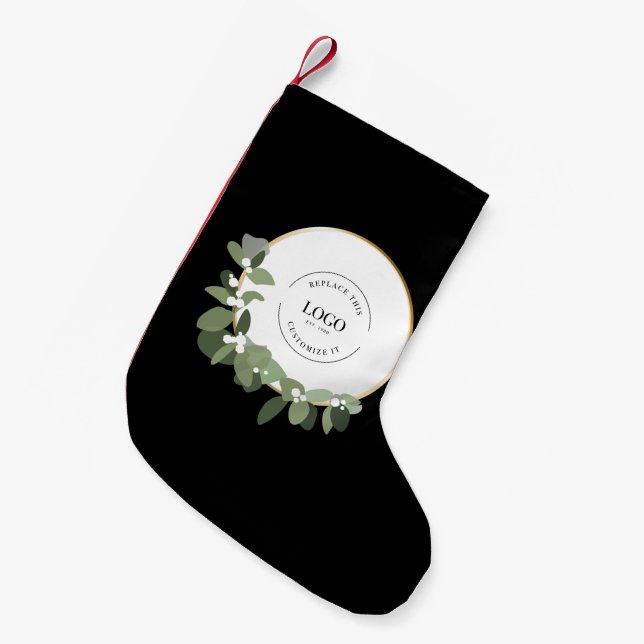Petite Chaussette De Noël Moderne votre logo d'entreprise ici Vert Wreath Bl (Devant (Accrochage))