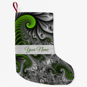 Petite Chaussette De Noël Monde Fantastique Vert Gris Art Fractal Abstrait N