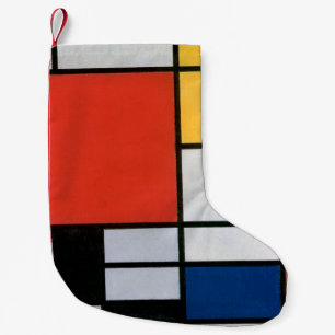 Petite Chaussette De Noël Mondrial Composition Rouge Jaune Bleu Noir