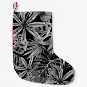 Petite Chaussette De Noël Monochrome Tropical, Aquarelle Texture Feuille.