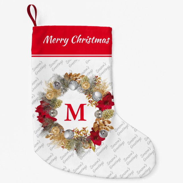 Petite Chaussette De Noël Monogram Christmas Wreath (Devant)