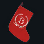 Petite Chaussette De Noël Monogram design<br><div class="desc">Design monogramme avec décoration de couronne de laurier sur arrière - plan rouge. Il est possible de changer la couleur arrière - plan et d'en ajouter une autre dans le design avec votre choix.</div>