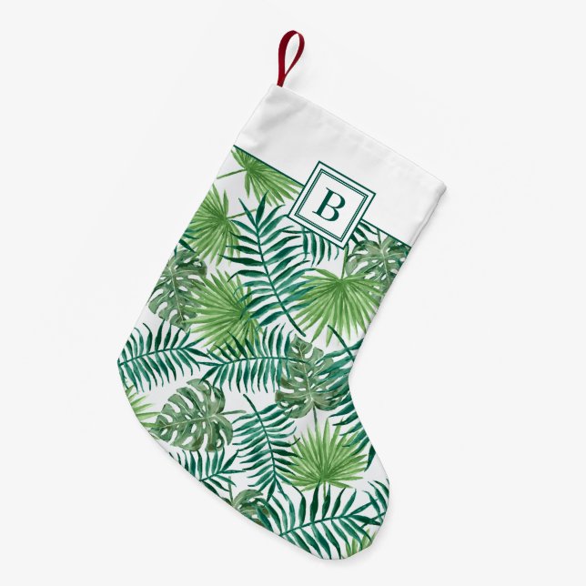 Petite Chaussette De Noël Monogram Green Botanical  Feuilles de Palmier (Devant (Accrochage))