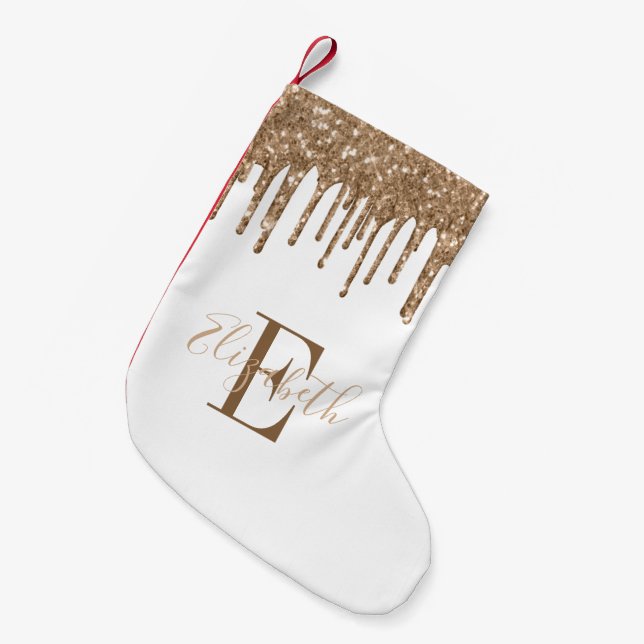 Petite Chaussette De Noël Monogram Or Glitter Blanc Coulures D'Or (Devant (Accrochage))