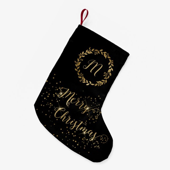 Petite Chaussette De Noël Monogram Sparkly Black Gold Joyeux Noël (Devant (Accrochage))