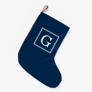 Petite Chaussette De Noël Monogramme à cadre bleu classique
