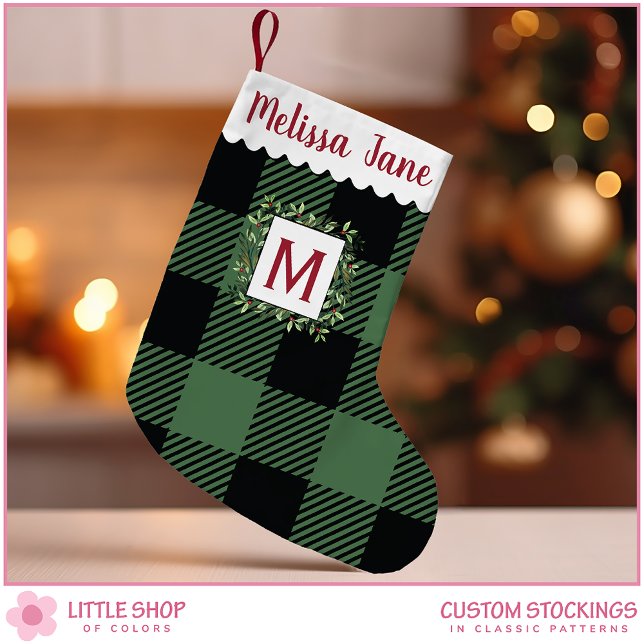 Petite Chaussette De Noël Monogramme À feuillage persistant de couronne de b (Créateur téléchargé)