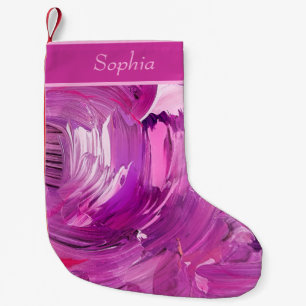 Petite Chaussette De Noël Monogramme Art Abstrait Purple Pinceau rose