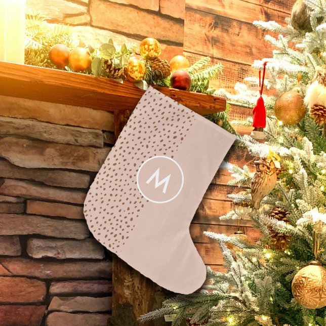 Petite Chaussette De Noël Monogramme beige tendance avec Boho en terre cuite (Créateur téléchargé)