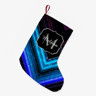 Petite Chaussette De Noël Monogramme brillant bleu métallique violet chevron