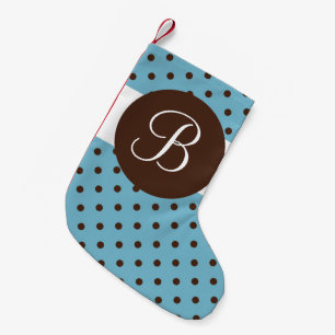 Petite Chaussette De Noël Monogramme Brown en points bleus pour Noël
