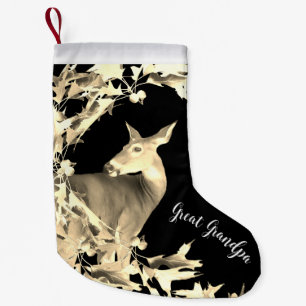 Petite Chaussette De Noël Monogramme Cerf Doe Or Vins Feuilles Brown Noir