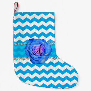 Petite Chaussette De Noël Monogramme ciel bleu chevrons blancs bleu rose