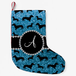 Petite Chaussette De Noël Monogramme ciel bleu parties scintillant dachshund